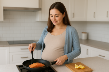 Pregnant woman cooking salman (ChatGPT generated)