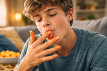 ChatGPT teenager licking fingers